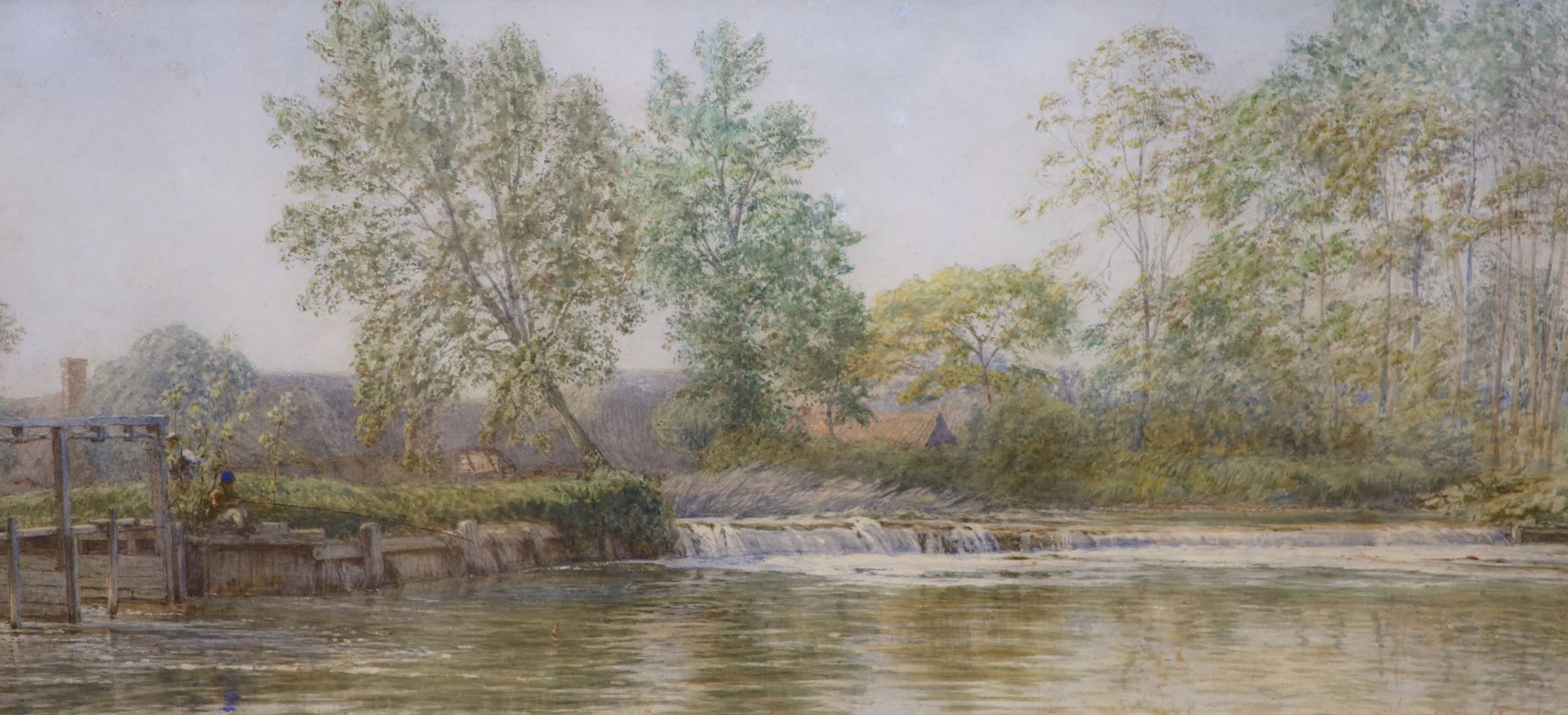 Walter Field, A.R.W.S., (1837-1901), watercolour, 'Old weir, Cleve', signed and dated 1870, 18 x 38cm